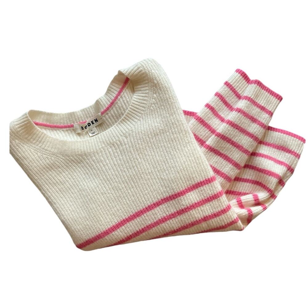 BODEN Francesca Stripe Jumper Sweater Pink and White Stropes Wool